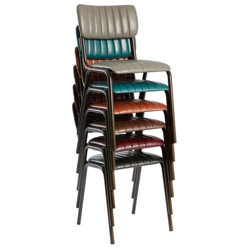 Stacked Tavo Faux Leather Ribber Vintage Dining Chairs