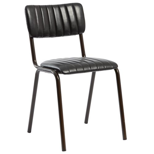 Tavo Stacking Ribbed Vintage Leather Dining Chair Black