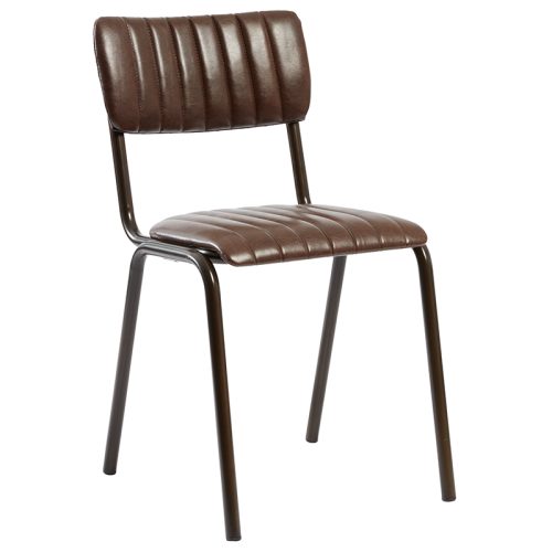 Tavo Stacking Ribbed Vintage Leather Dining Chair Brown.