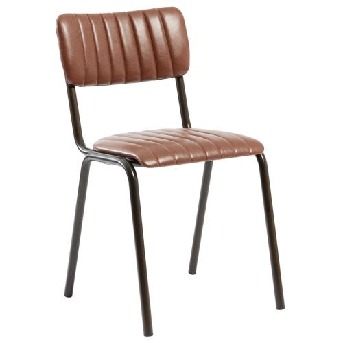 Tavo Stacking Ribbed Vintage Leather Dining Chair Tan