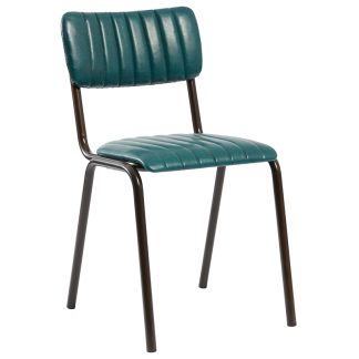 Tavo Stacking Ribbed Vintage Leather Dining Chair Teal.