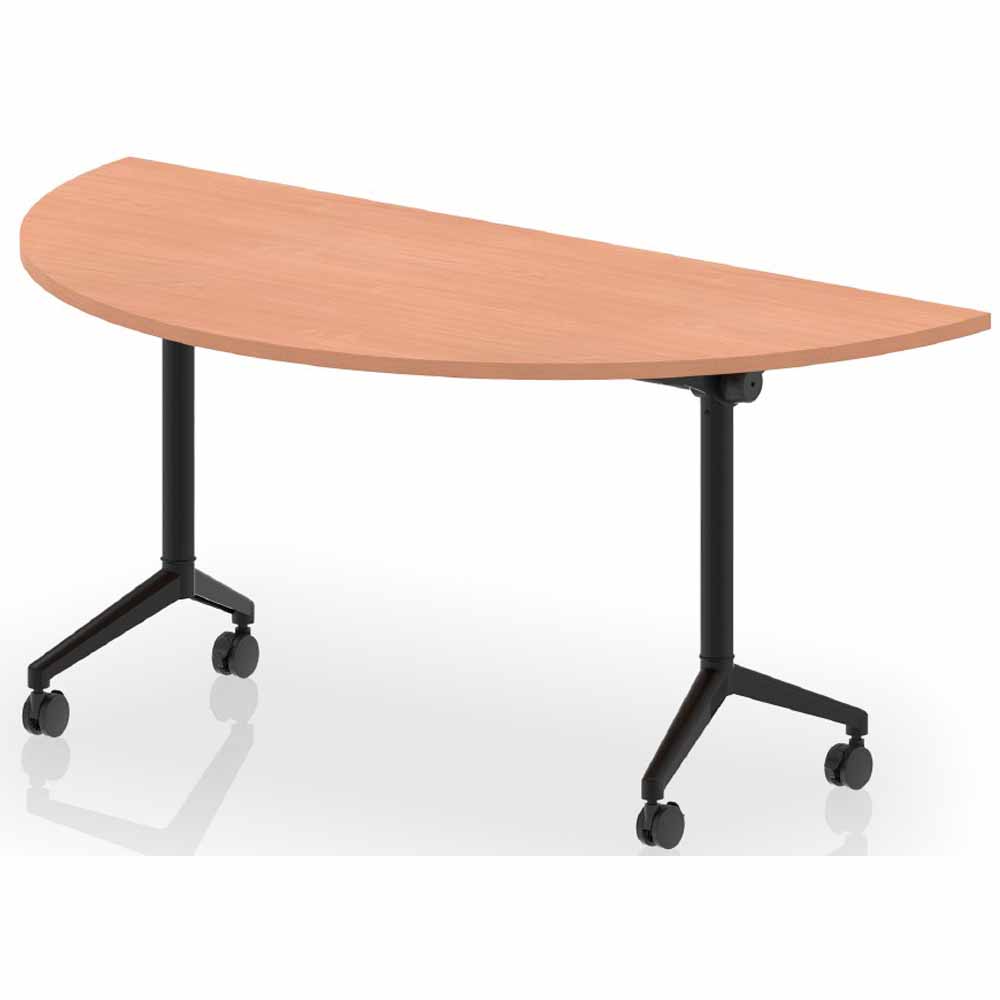 1600mm Semi Circle Flip Top Table Beech Top Black Frame