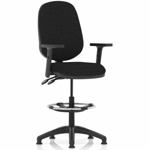 Henley Draughtsman Chair in Black Fabric with Height Adjustable Arms