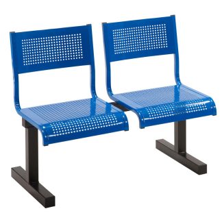 2 Seater Metal Beam Seating Unit with Blue Seats Black Frame