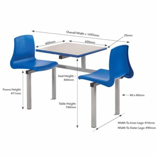 Metalliform NP 2 Seater Fast Food Unit Dimensions