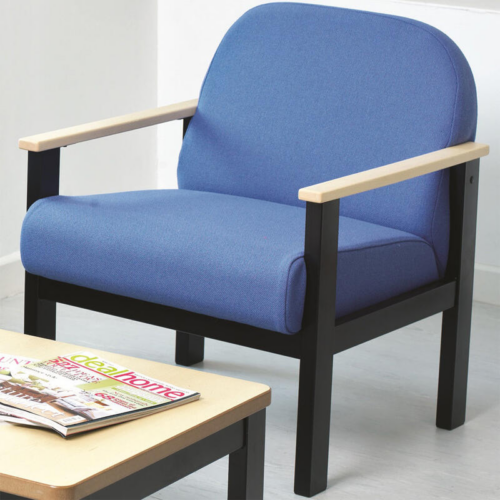 Blue Steel Reception Armchair with Beech Table