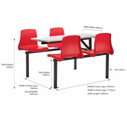 Metalliform NP 4 Seater Fast Food Unit Dimensions