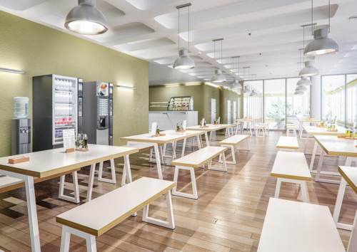 White Apex Bench Dining Sets in canteen