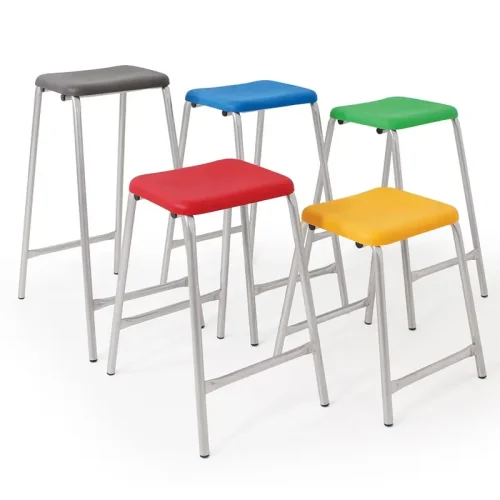 5 Advanced Flat Top Stools in Grey, Blue, Green, Red & Yellow