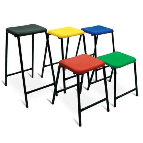 5 Advanced Flat Top Stools in Black, Yellow, Blue, Red & Green