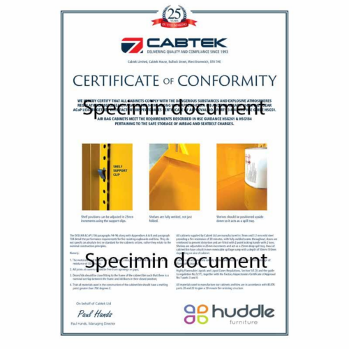Cabtek Certificate of Conformity