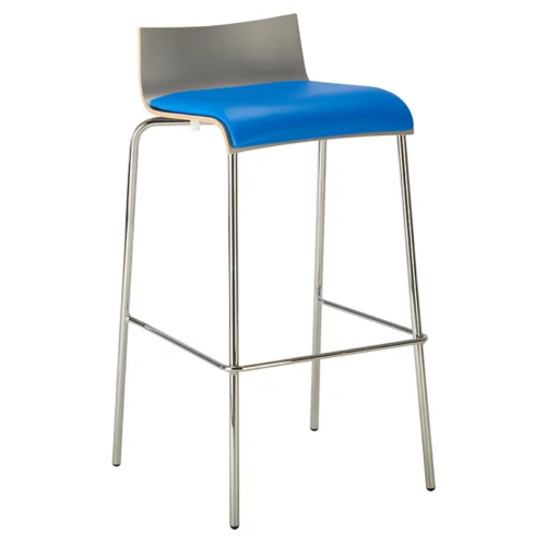 Upholstered Michigan Low Back Stool with Blue Seat