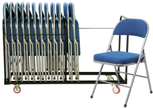 Blue Comfort Deluxe Folding Chairs on a Trolley