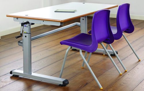 Metalliform Height Adjustable Table with purple chair