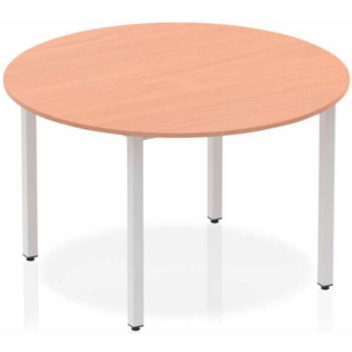 Beech round Henley Frame Meeting Table with white legs