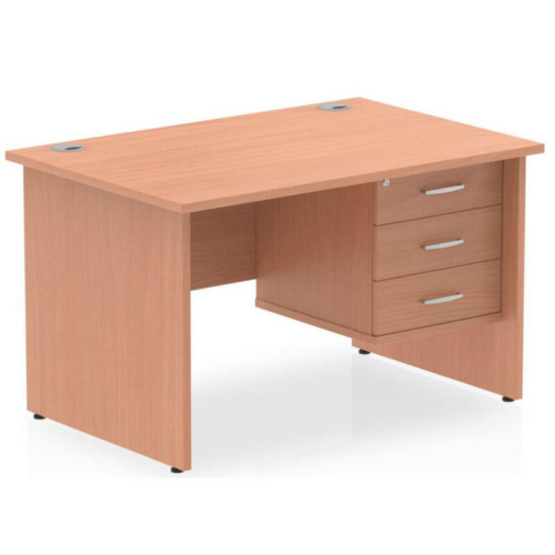 Henley Panel End Rectangular Desk with 3 Fixed Drawer Pedestal