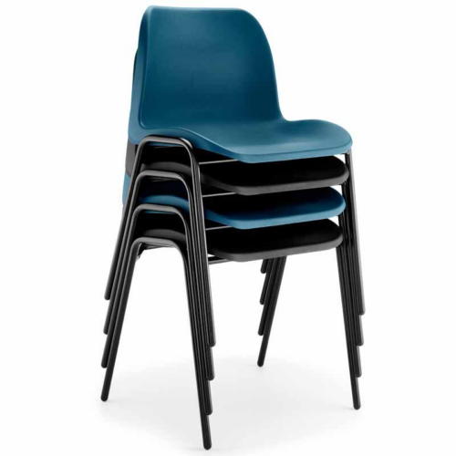 4 stacked Hille recycled eco chairs in blue and black