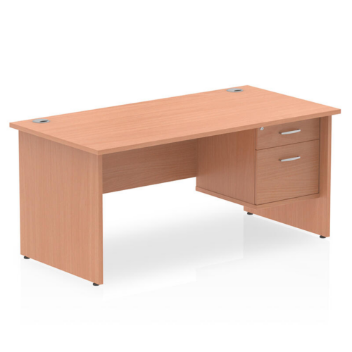 Beech Henley Panel End Desk with Two Drawer Fixed Pdestal