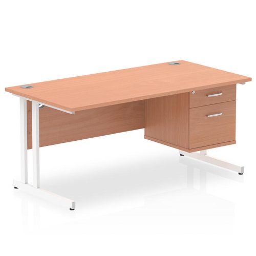 Beech Henley White Cantilever Desk with Two Drawer Fixed Pedestal