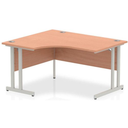 Henley Left Hand Crescent Beech Cantilver Desk with Silver Cantilever Frame