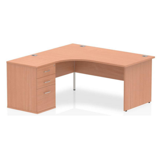 Beech Crescent Panel End Desk with Pedestal