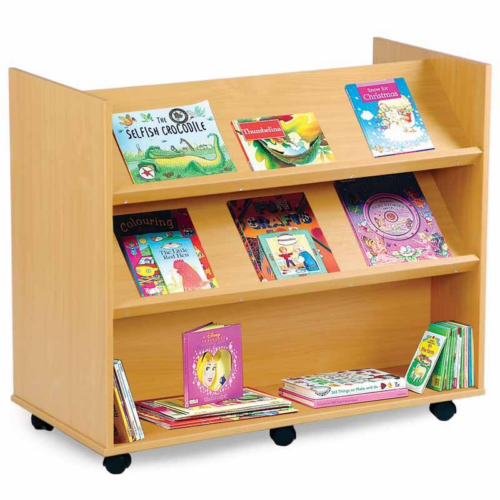 Dual Sided Wooden Book Display Unit with 3 Shelves