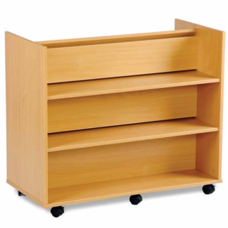 Dual Sided Wooden Book Display Unit with 3 Shelves