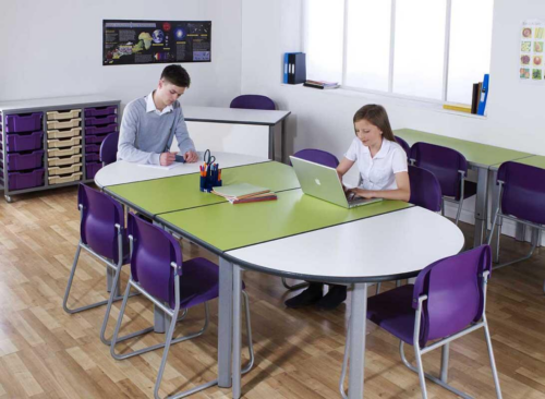 Metalliform Tables with Purple Chairs