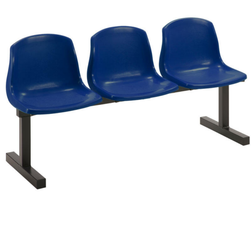 Mixbury 3 Seater Beam Seating Unit Blue Seats Black Frame