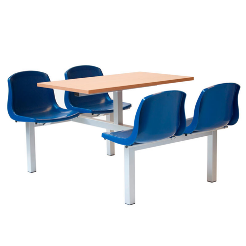 Mixbury 4 Seater Dual Access Fast Food Unit with Beech Top Blue Chairs and Silver Frame