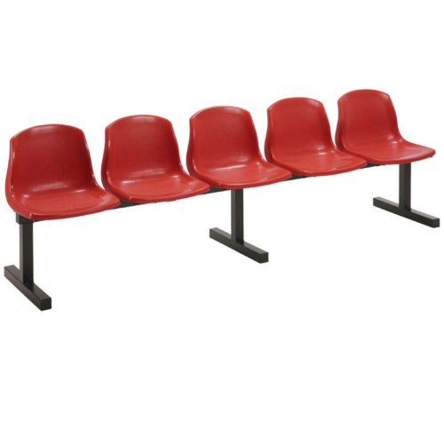 Mixbury 5 Seater Beam Seating Unit Red Seats Black Frame