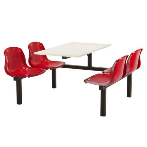 Mixbury 4 Seater Single Access Fast Food Unit with White Table Red Seats and Black Frame