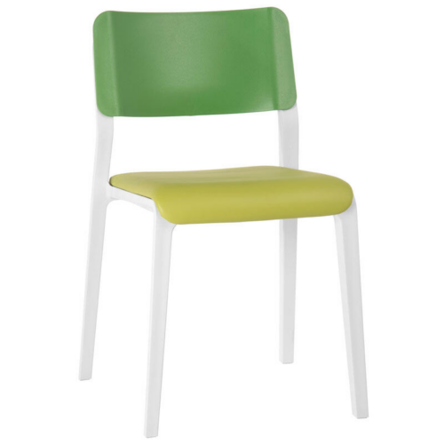 White Origin Mojo chair with green seat and back