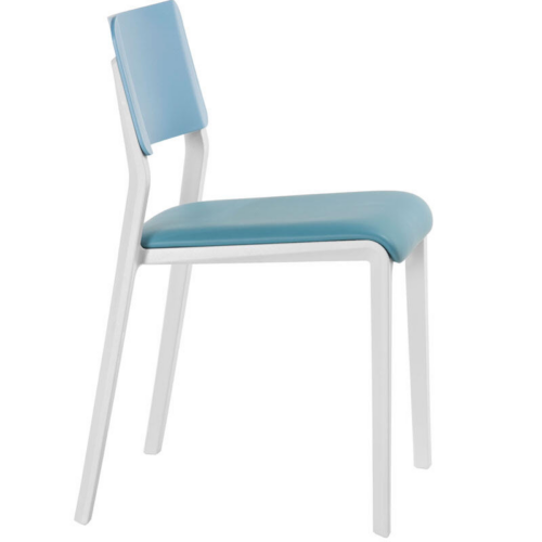 White Origin Mojo chair with blue seat and back