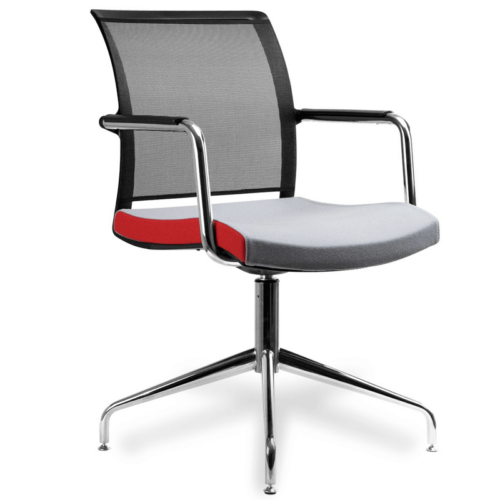 Ealing Mesh Back Meeting Chair with red and grey seat