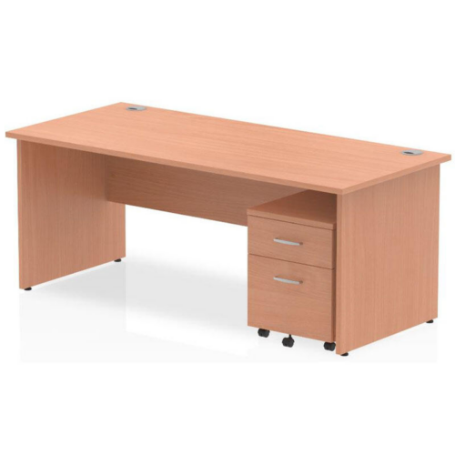 Henley Beech Rectangular Desk with 2 Drawer Mobile Pedestal