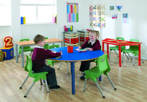 Blue Metalliform round nursery table with green chairs