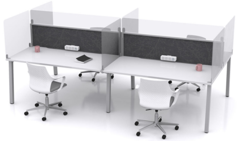 4 Desks with Glass Clamped Screens