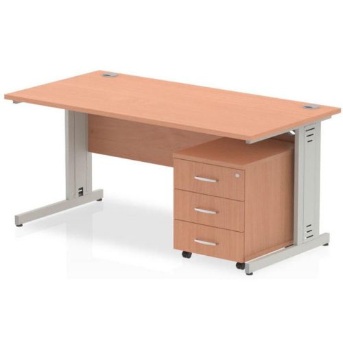 Henley Beech Rectangular Desk with 3 Drawer Mobile Pedestal