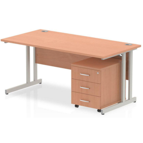 Beech Cantilever Desk with 3 drawer Pedestal