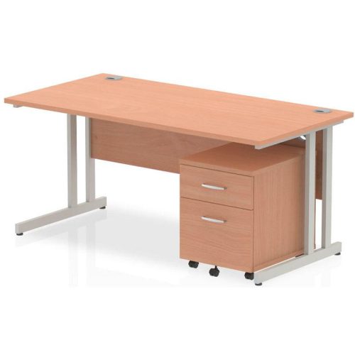 Beech Cantilever Desk with 2 drawer Pedestal