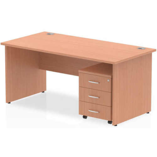 Henley Beech Panel End Rectangular Desk with 3 Drawer Mobile Pedestal