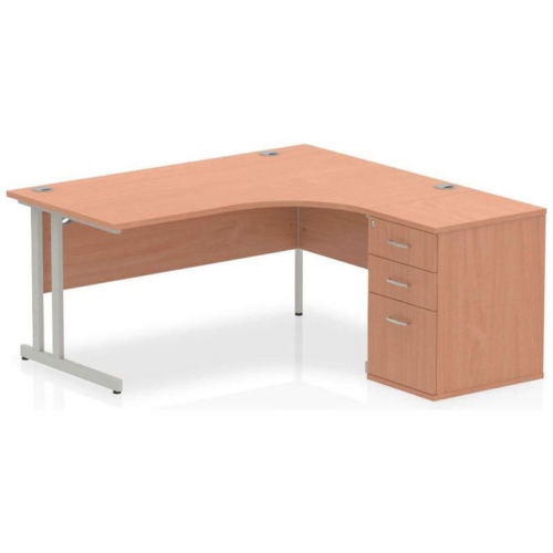 Beech Crescent Cantilever Desk with Pedestal