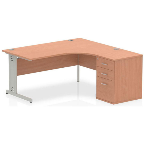 Right Hand Beech Crescent Desk with Cable Managed Frame and Pedestal