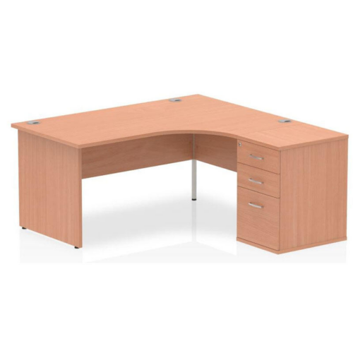 Beech Crescent Panel End Desk with Pedestal