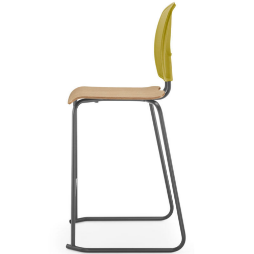 Side view of Hille SE Curve Chair with wooden seat