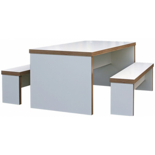 White Trestan Bench Dining Set