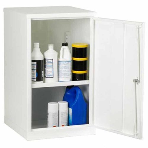 Open White Acid Storage Cabinet