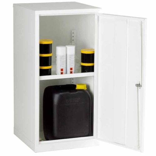 Open White Acid Storage Cabinet