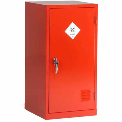 Closed Red Pesticide Storage Cabinet